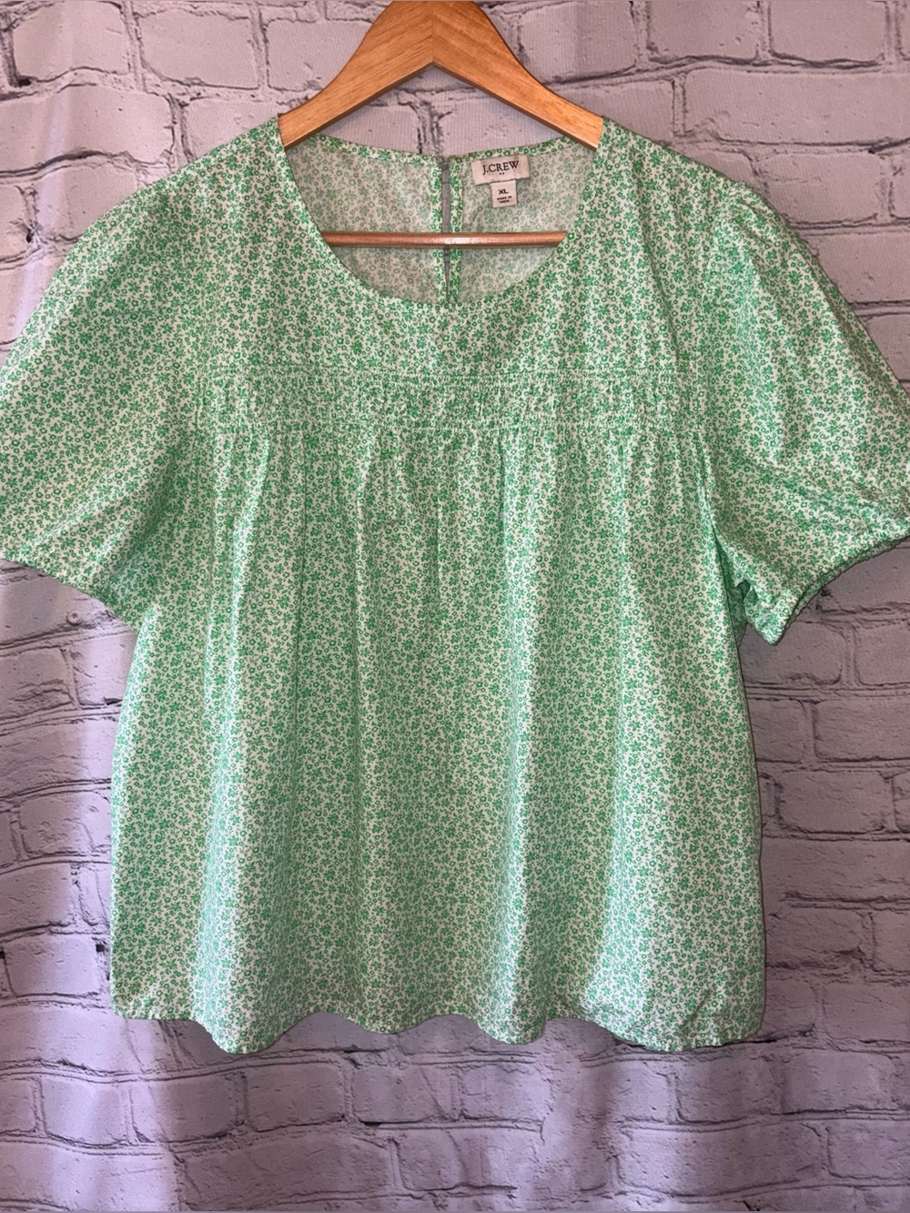 J. Crew Floral Cotton White Green Top Blouse Women’s Sz XL Re-Imagined Boho